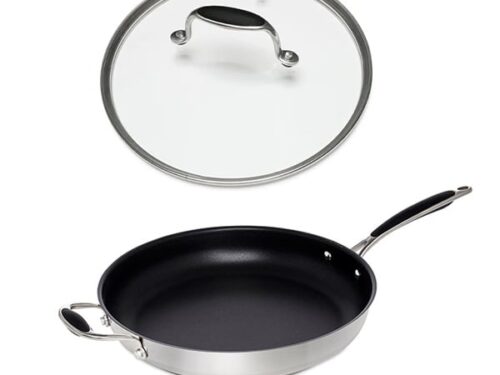 Lot poêle inox et couvercle en verre