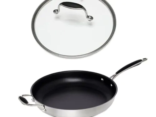 Lot poêle inox et couvercle en verre