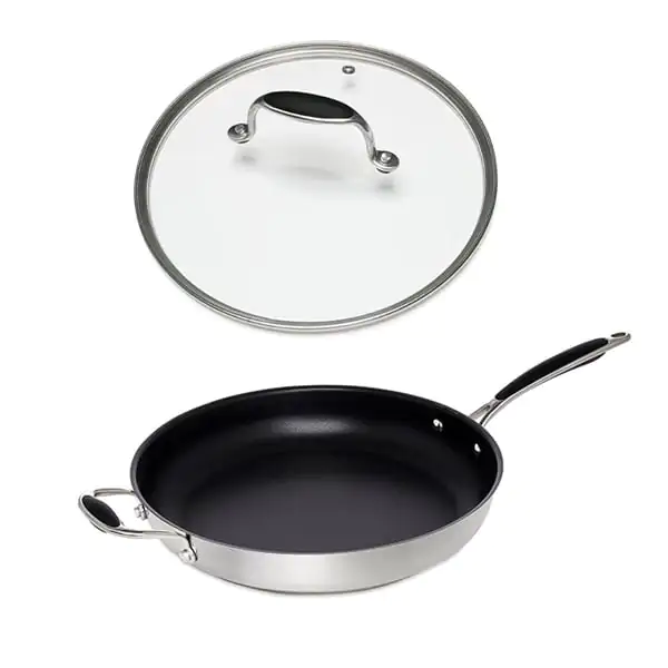 Lot poêle inox et couvercle en verre