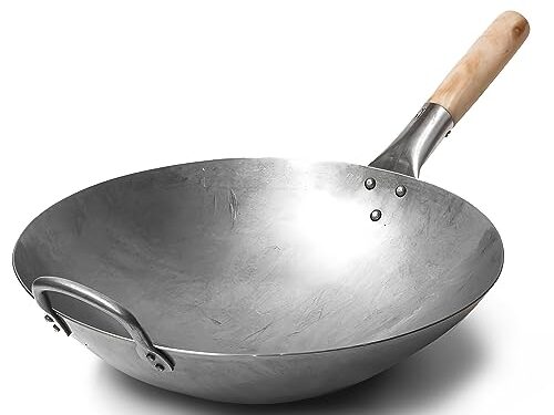 Wok traditionnel en acier carbone 35,6 cm