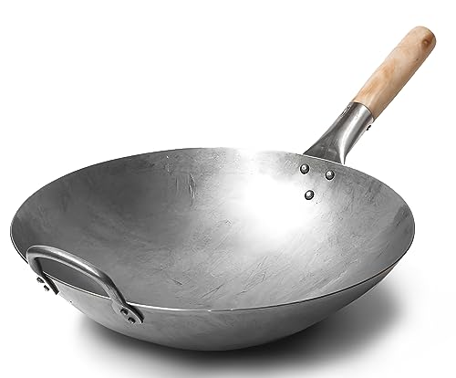 Wok traditionnel en acier carbone 35,6 cm