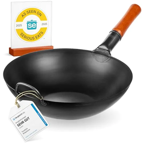 Wok YOSUKATA 34 cm Acier Carbone Pré-assaisonné