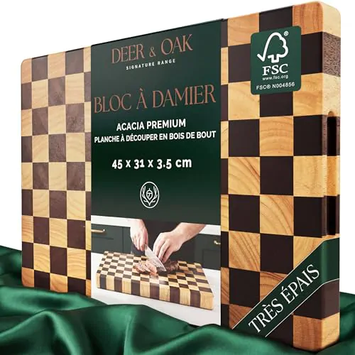 Planche à Découper en Acacia Échiquier