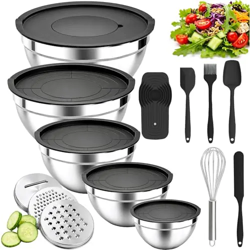 Set de Saladier Inox 5 Pièces avec Couvercles