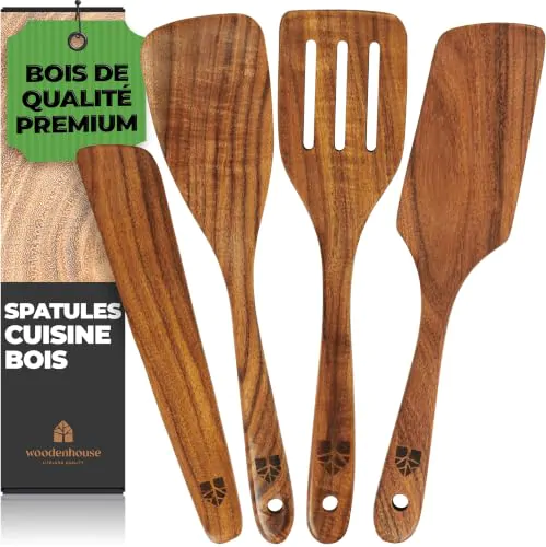 Spatule en Bois de Teck - Lot de 4