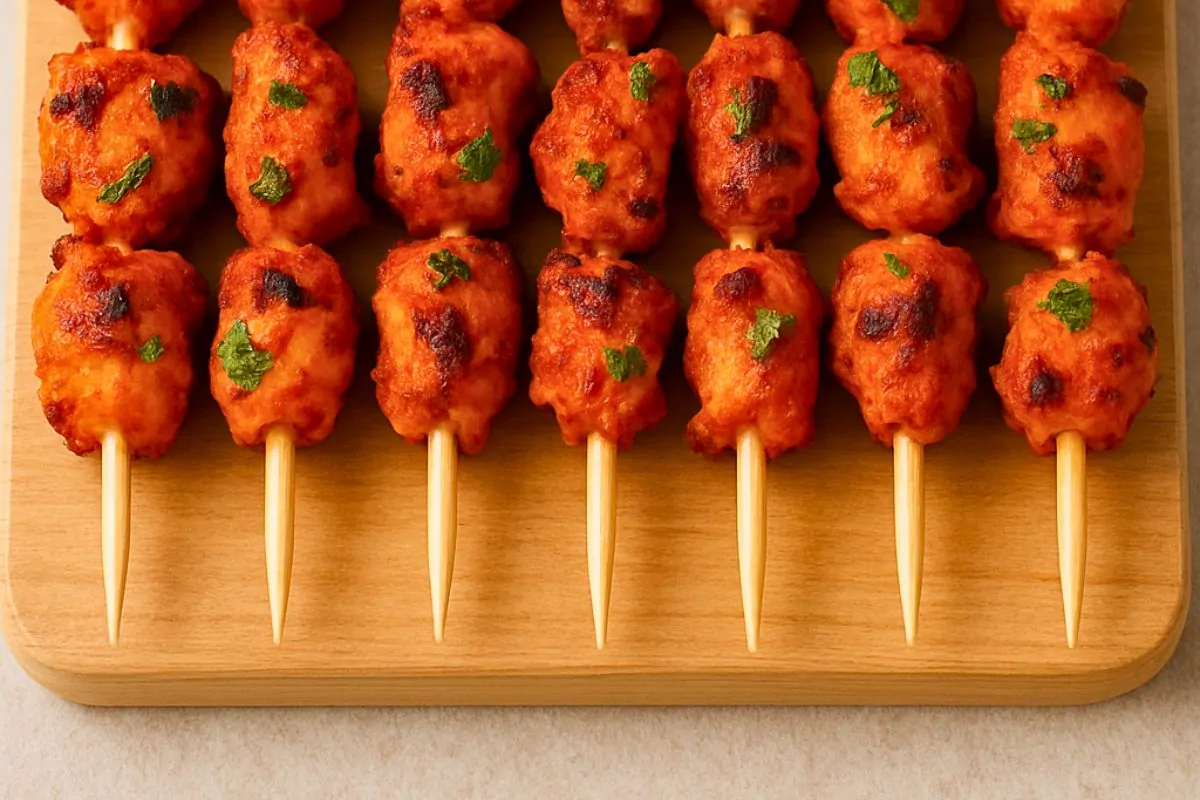 Mini brochetas de pollo tikka
