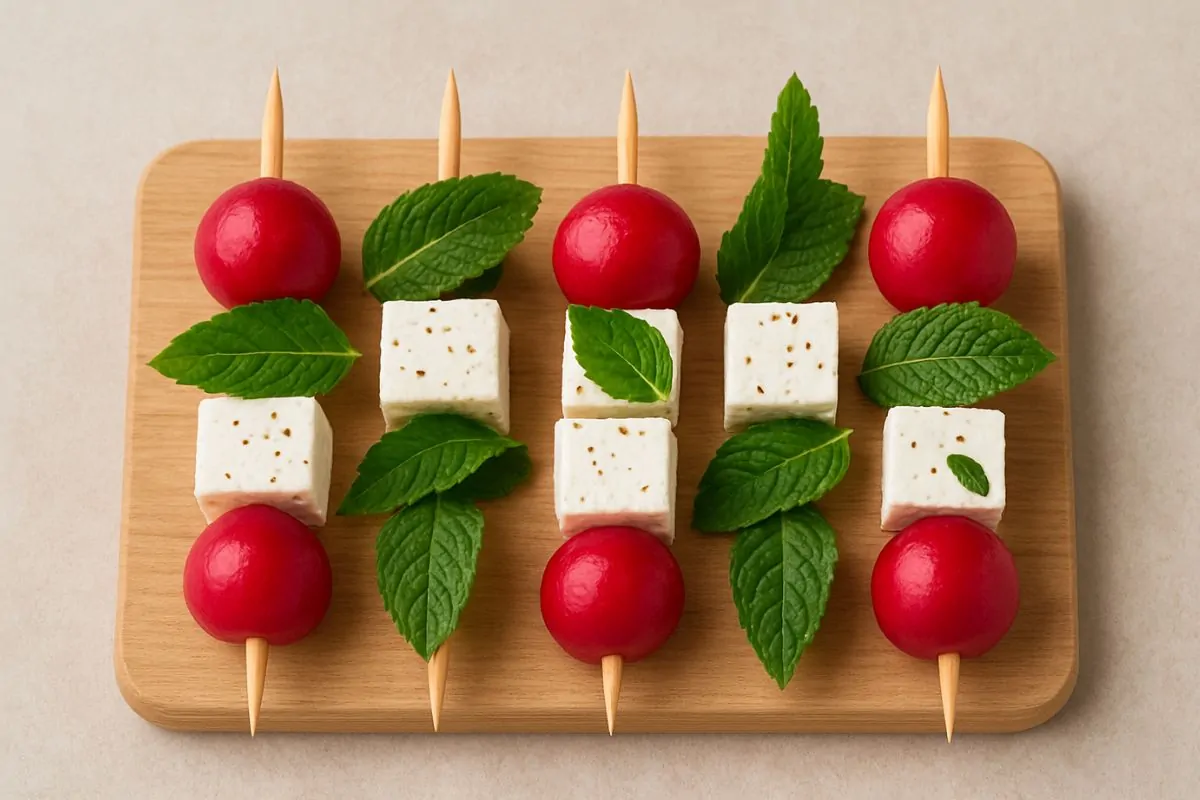 Rábanos crujientes, queso feta y menta