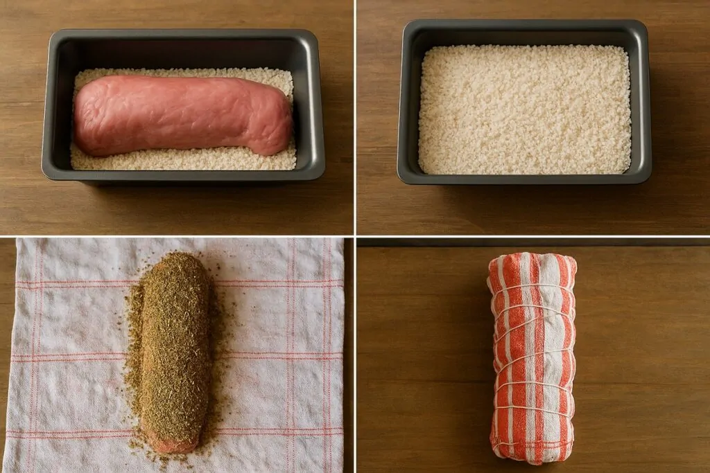 Préparation d'un filet mignon de porc sec avec sel et herbes étape par étape Préparation d'un filet mignon de porc sec avec sel et herbes étape par étape