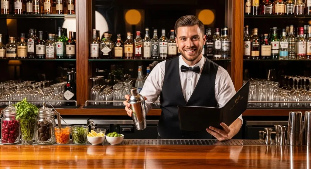 Friendly bartender preparing a cocktail Friendly bartender preparing a cocktail