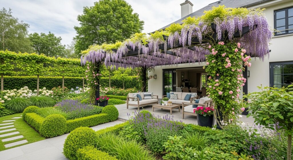 Pérgola florida fuera de la casa