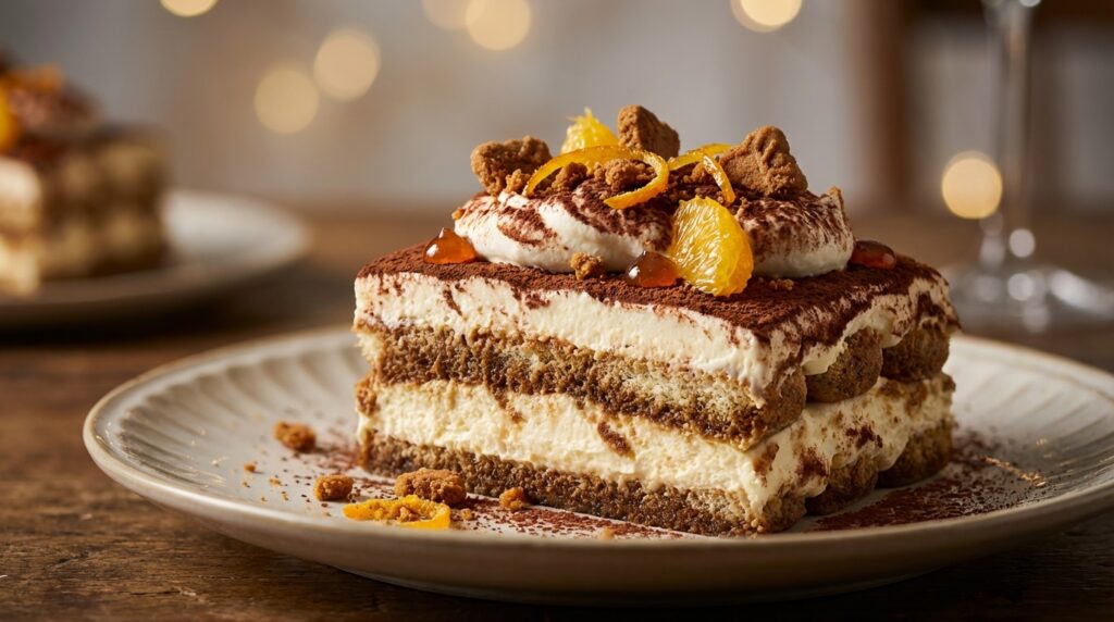 Tiramisú de speculoos con naranjas confitadas y Grand Marnier