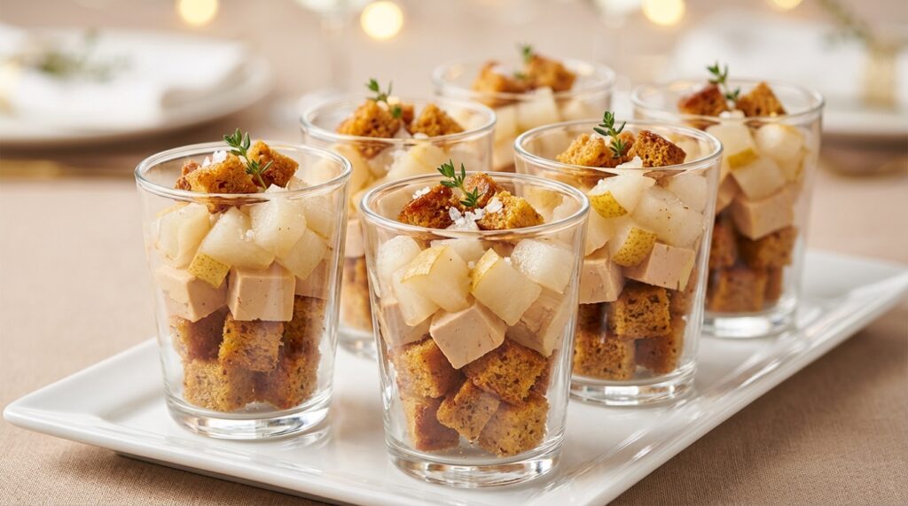 Verrines de foie gras crujiente y pan de jengibre caramelizado