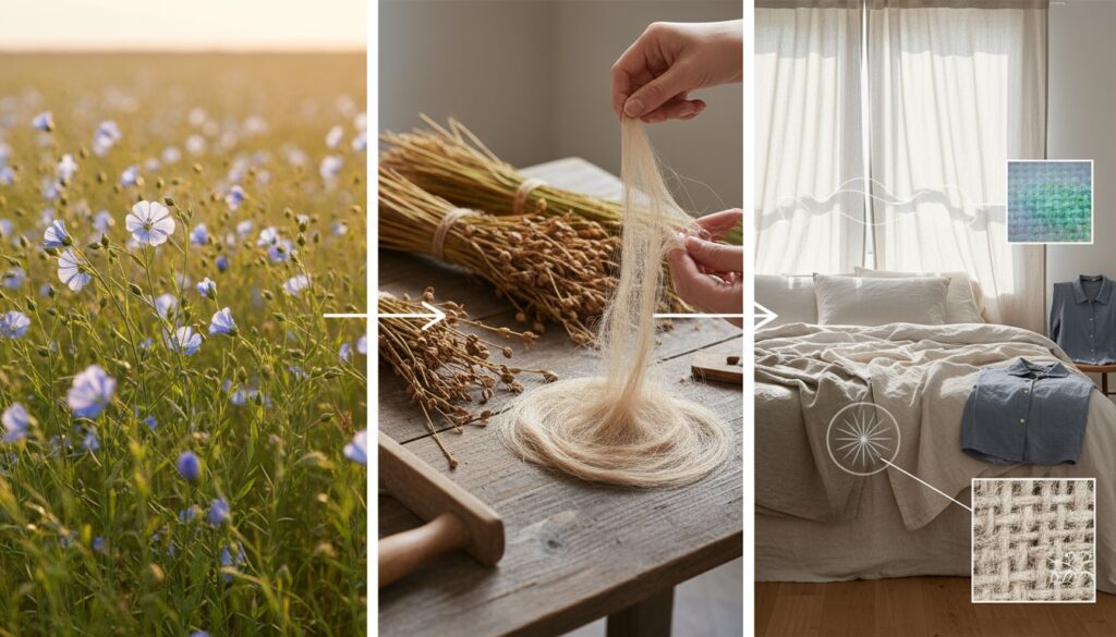 Proceso de creación de tela de lino de origen vegetal para decoración