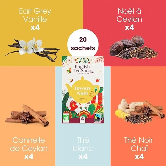 Detalles del set de regalo navideño de la tienda de té inglesa