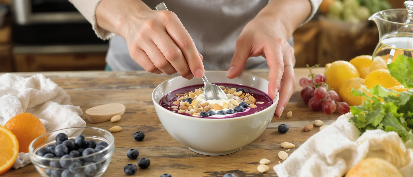 Preparación de un tentempié con endrinas y arándanos