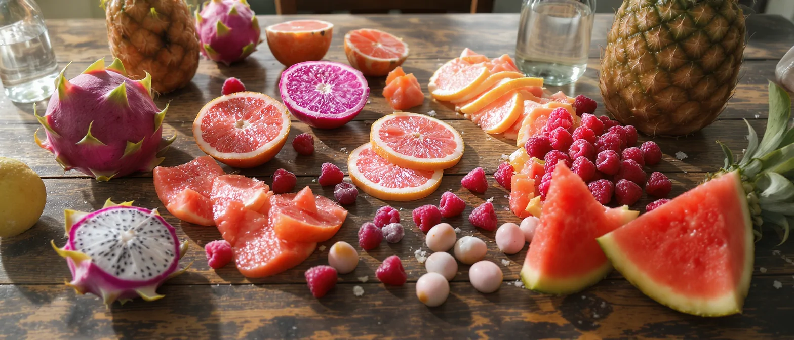 Frutas rosadas por dentro y por fuera Frutas rosadas por dentro y por fuera