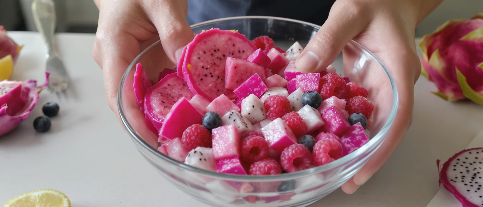 Frutas rosadas en un tazón Frutas rosadas en un tazón
