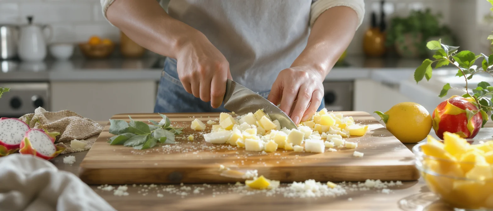 preparazione di frutta bianca in cucina
