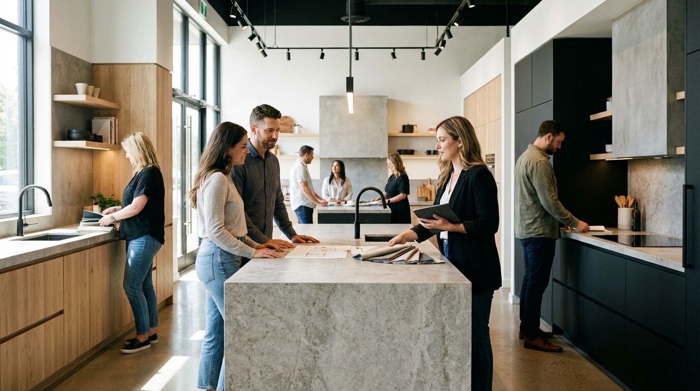 Cocina moderna de diseño personalizado con encimera y almacenamiento optimizados