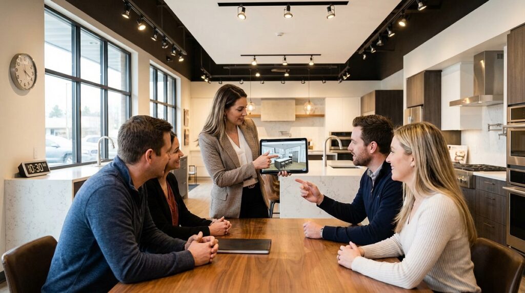 Concierte una cita con un diseñador de cocinas en la tienda para obtener un diseño de cocina a medida