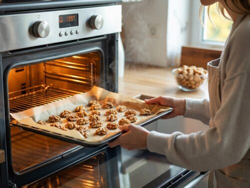 Mujer secando nueces en el horno