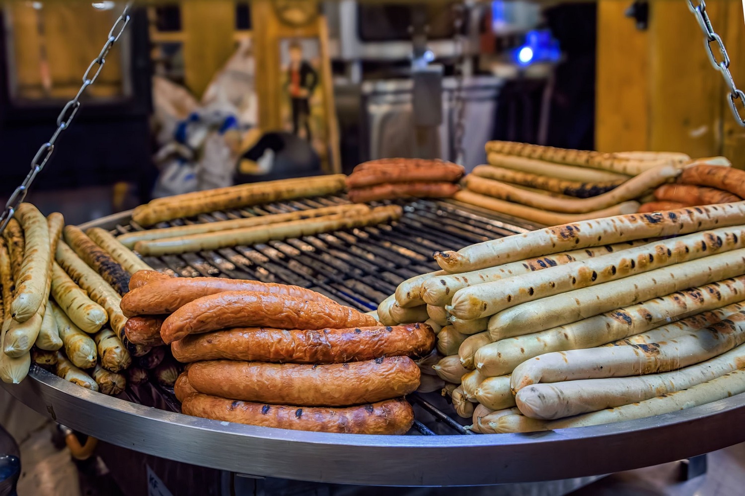 Alsatian sausages being grilled