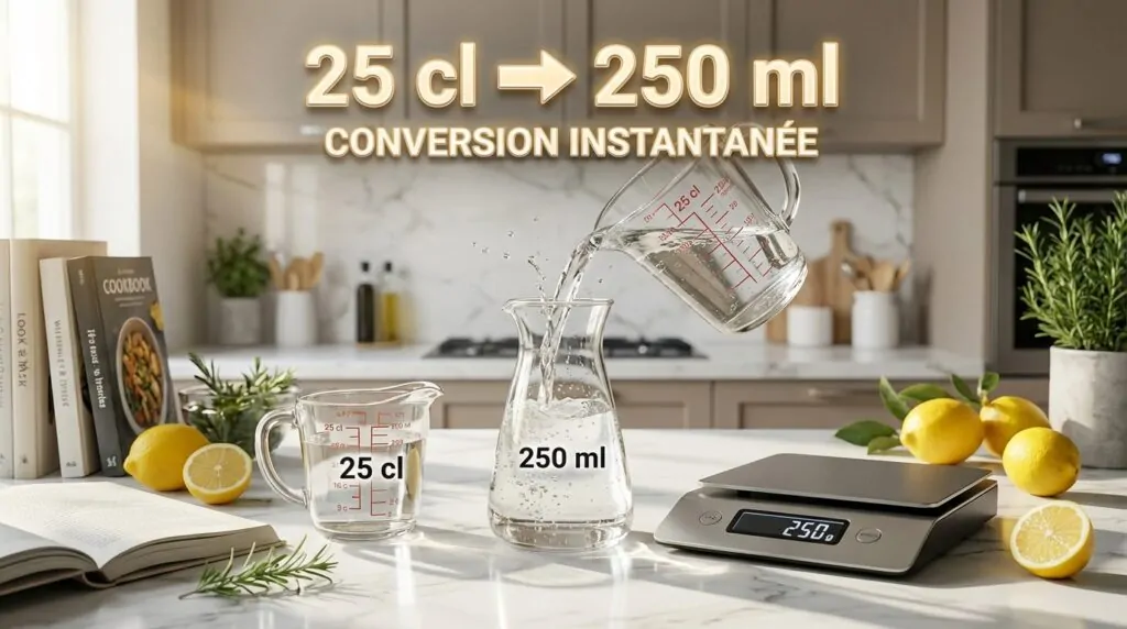 Convertir 25 centilitres (cl) en millilitres (ml) facilement