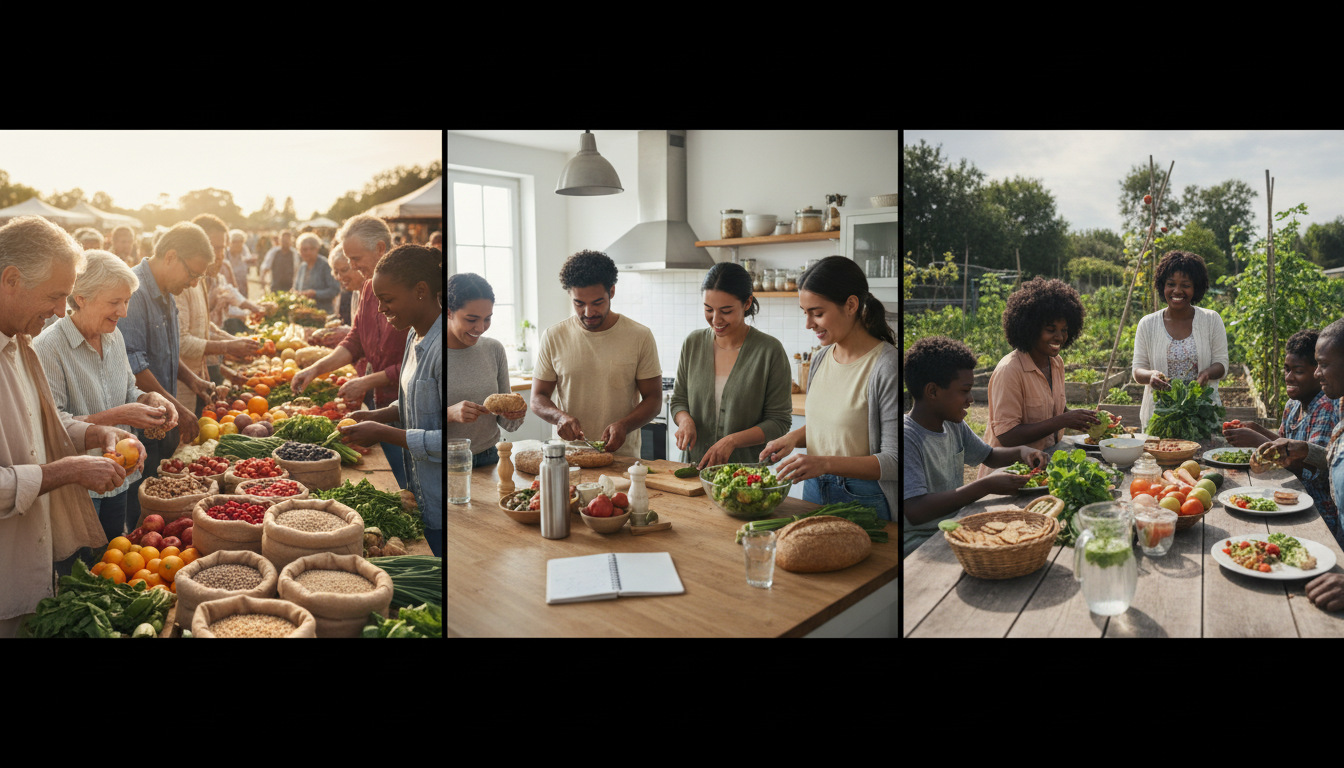 Selección de alimentos saludables, preparación y posterior degustación