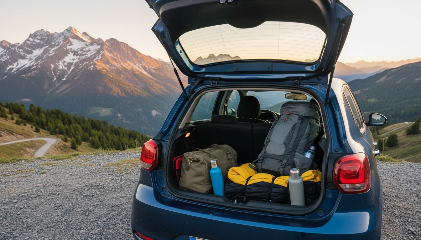 Organized luggage and car rental during a European road trip Organized luggage and car rental during a European road trip