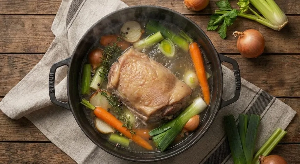 palette demi-sel cuite dans bouillon avec tranches fondantes
