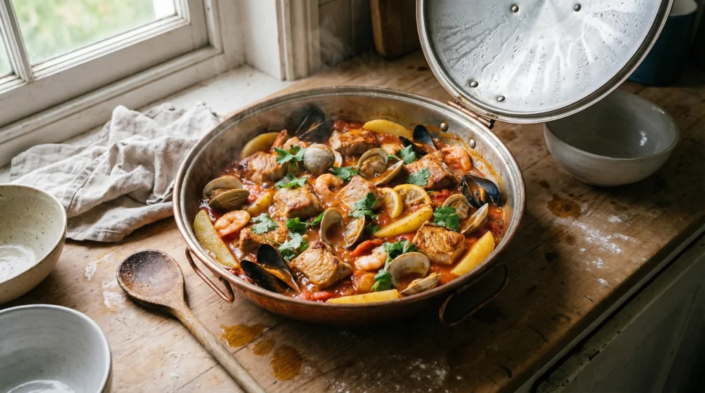 Cataplana di maiale e frutti di mare
