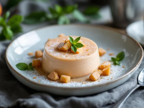 Melocotón cremoso y albahaca con arándanos crujientes