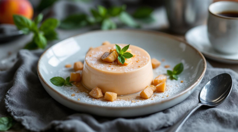 Melocotón cremoso y albahaca con arándanos crujientes