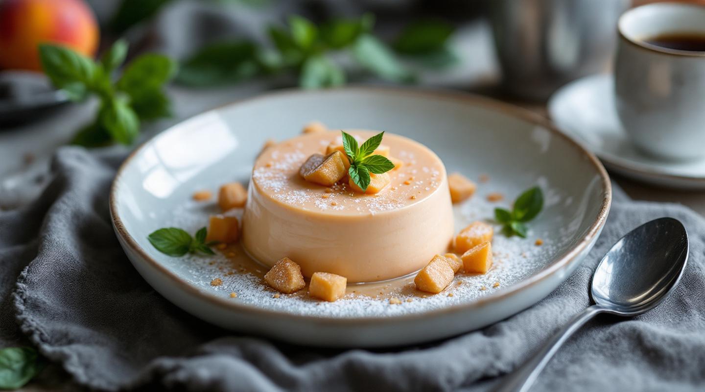 Melocotón cremoso y albahaca con arándanos crujientes