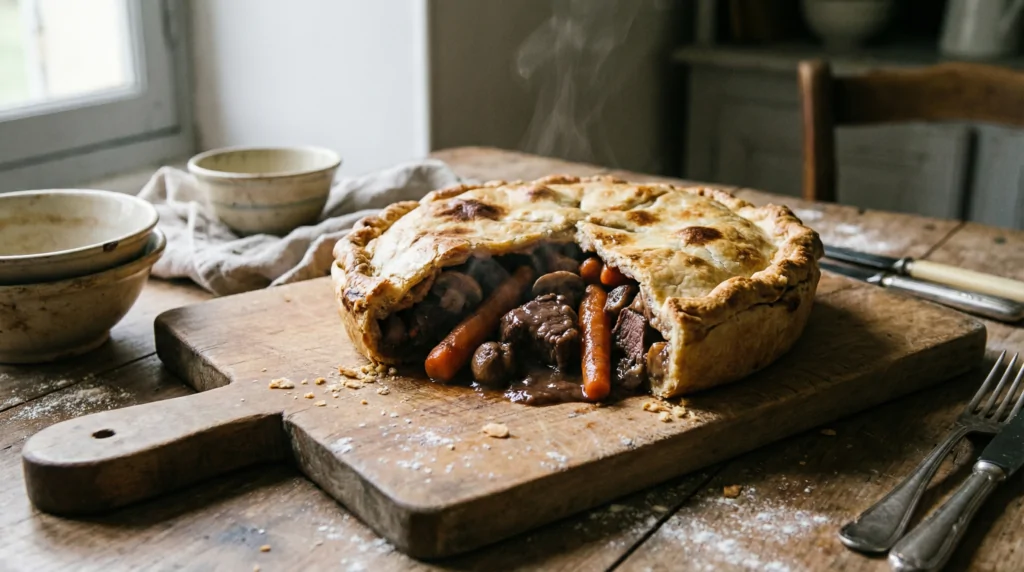 Spezzatino di cinghiale in una torta invernale