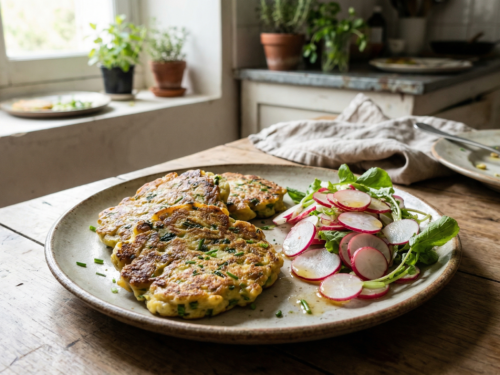 Tortitas de habas con hierbas frescas