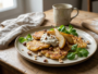 Parsnip fritters, truffle cream and pear