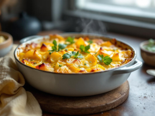 Gratinado de nabos con castañas y queso Comté