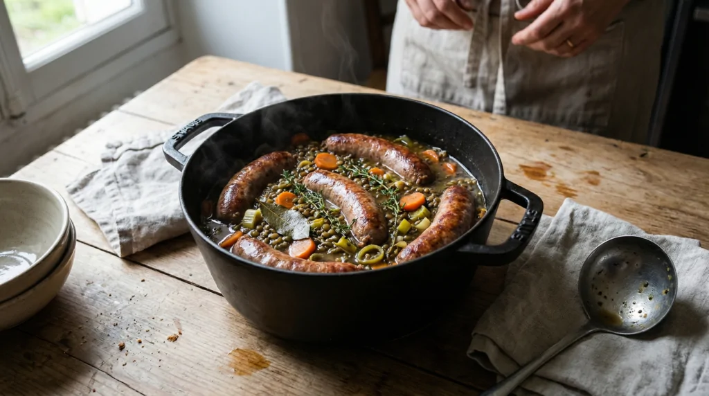 Lentejas con salchichas de Toulouse
