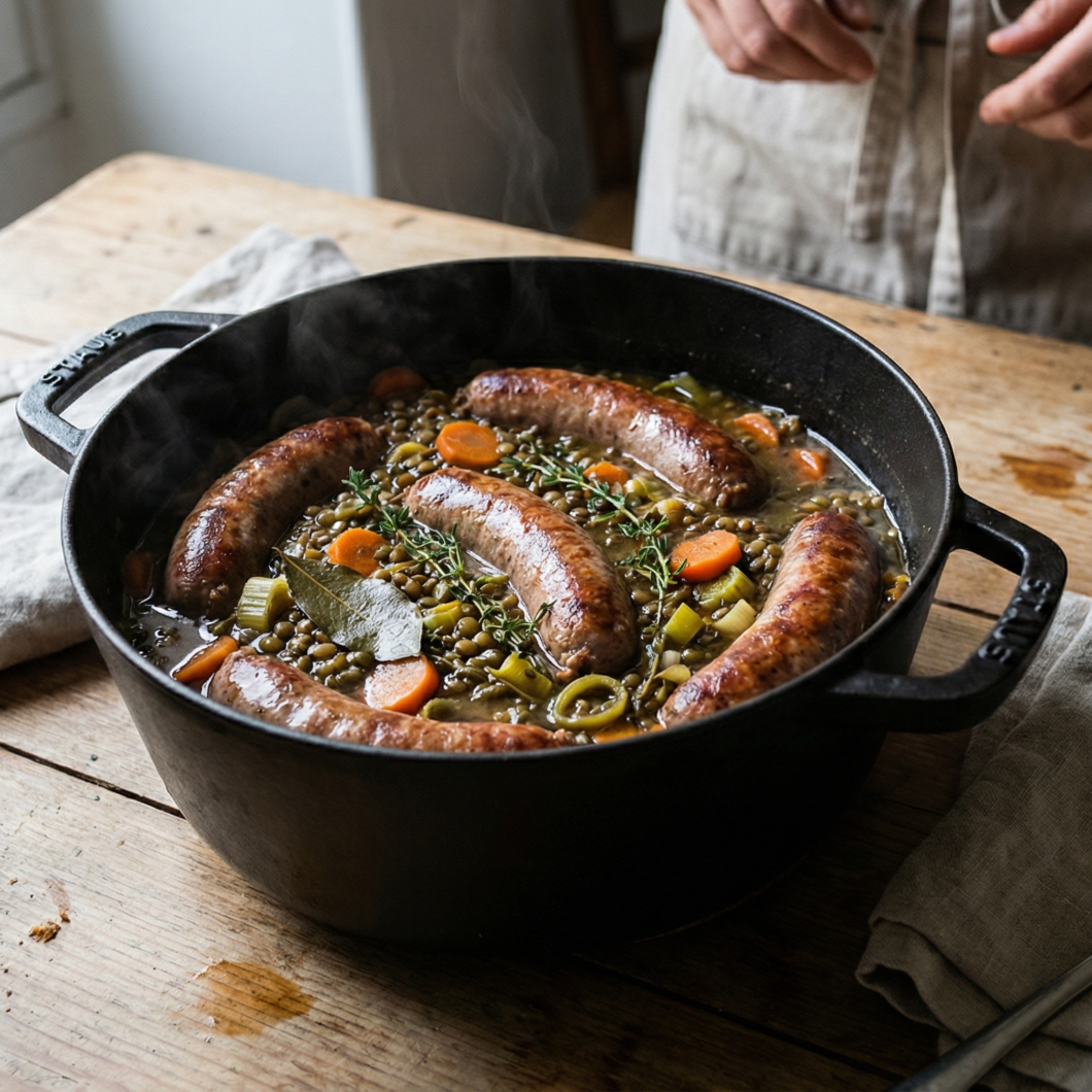 Lentejas con salchichas de Toulouse