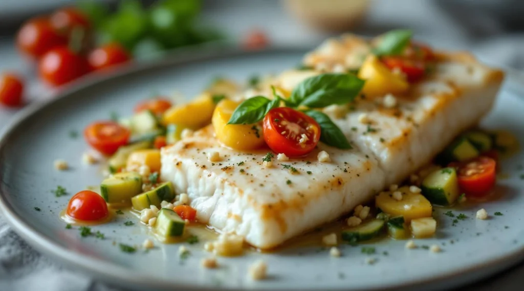 Orata in cartoccio con verdure estive e pesca