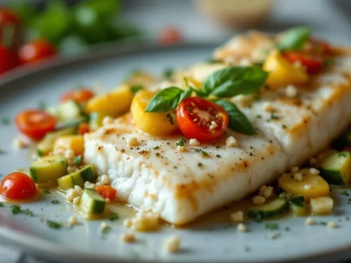 Orata in cartoccio con verdure estive e pesca