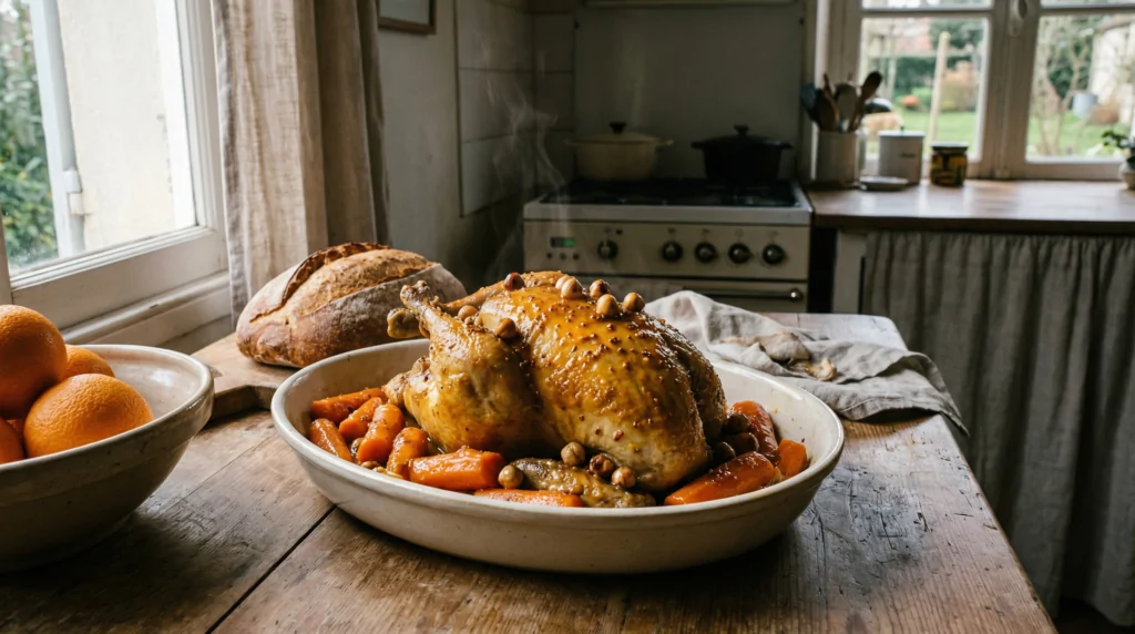 Gallina de Guinea con naranja y miel