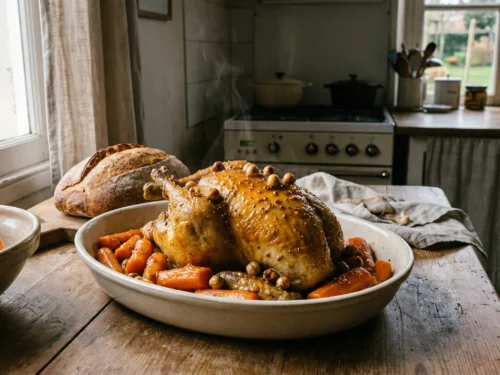Gallina de Guinea con naranja y miel