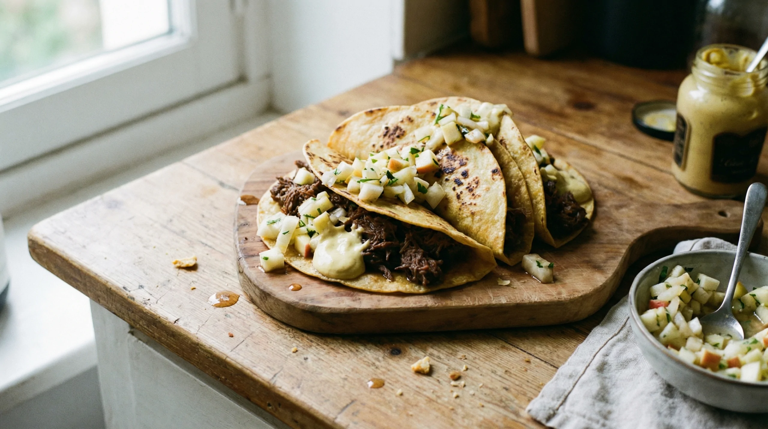 Crispy wild boar stew tacos