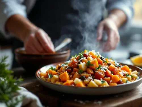Tagine de verduras de invierno con castañas y naranja