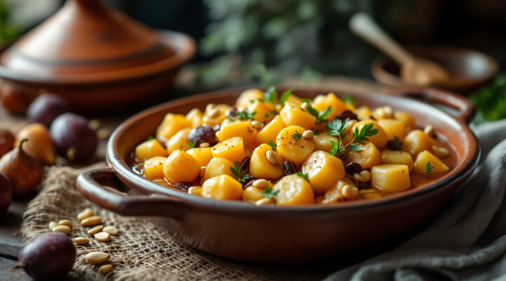 Tajine de boniato con higos y nueces