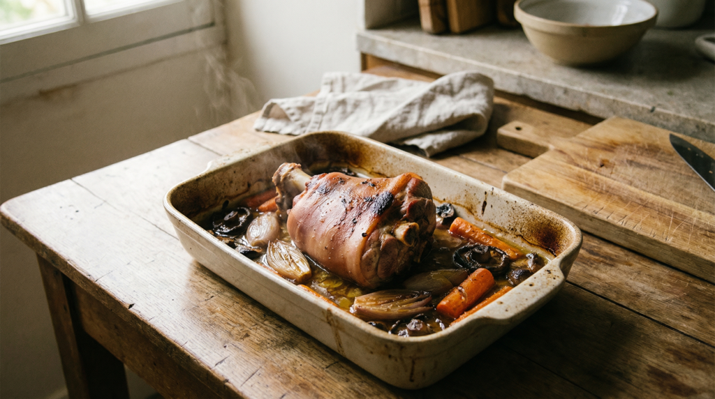 Talon de jambon rôti aux échalottes