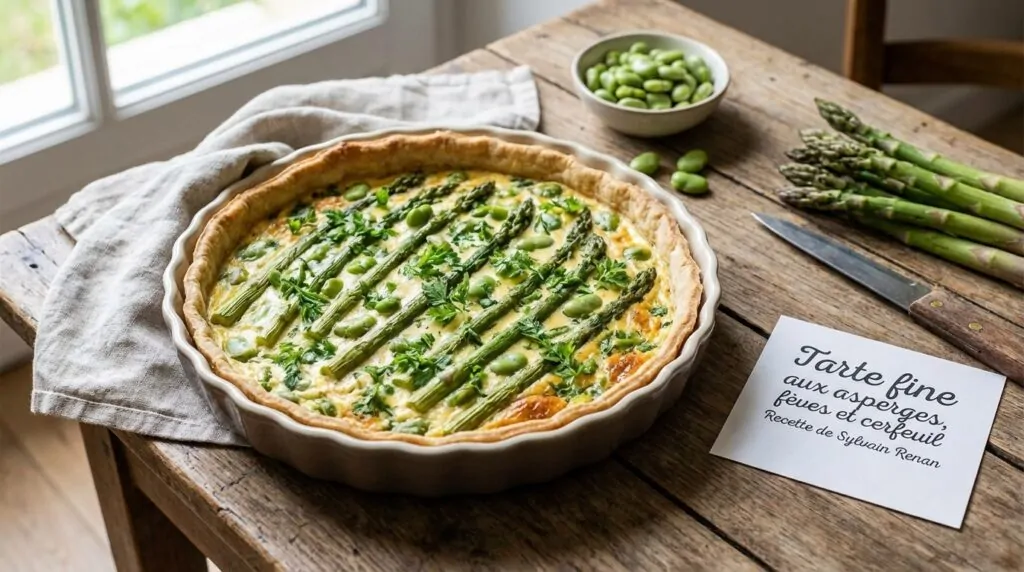 Torta sottile con asparagi, fave e cerfoglio