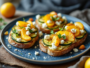 Tartines de courgettes grillées au chèvre et pêches
